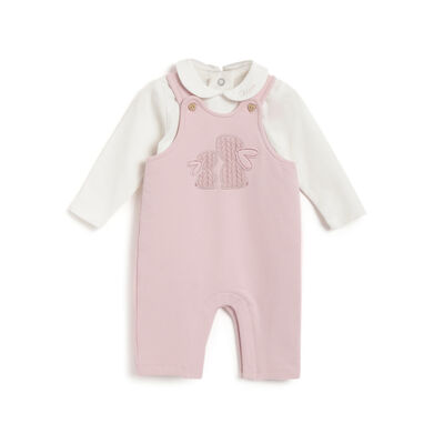 Girls Medium Pink Solid Bodysuit with Dungaree